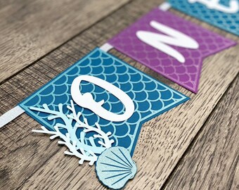 Mermaid Birthday Banner Bunting SVG Template: DIY Oneder The Sea Bunting (Digital Download)