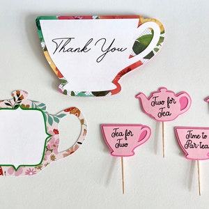 Tee-Party Einladung - Dankes-Karte - Cupcake Topper SVG Bundle, Cricut und Silhouette SVG, Tee-Party Schneidedateien, Teekanne und Teetasse SVG