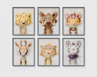 Safari Animal Watercolor Prints II: Nursery Wall Art Set (Digital Download)