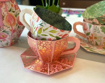 3D Paper Teacup and Saucer SVG File | DIY Tea Party Decoration | 3D Treat and Gift Box for Mother's Day and Bridal Tea Party | Paper Craft