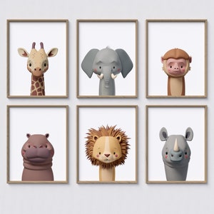 Safari Animal Nursery Set I, Print Set of 6, Printable Nursery Wall Art Decor, Instant Digital Download, Kids Room Playroom Art