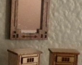 Mission Style  Nightstands and Wall Mirror - Kit - Quarter Scale