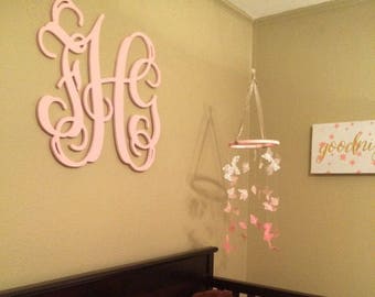 Painted Large Wood Monogram - Vine Monogram Script - Nursery Decor Name Letters - Wall Sign - Custom Wooden Monogram