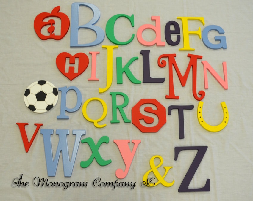 PAINTED Wooden Alphabet Set Wooden Wall Hanging Letters Etsy