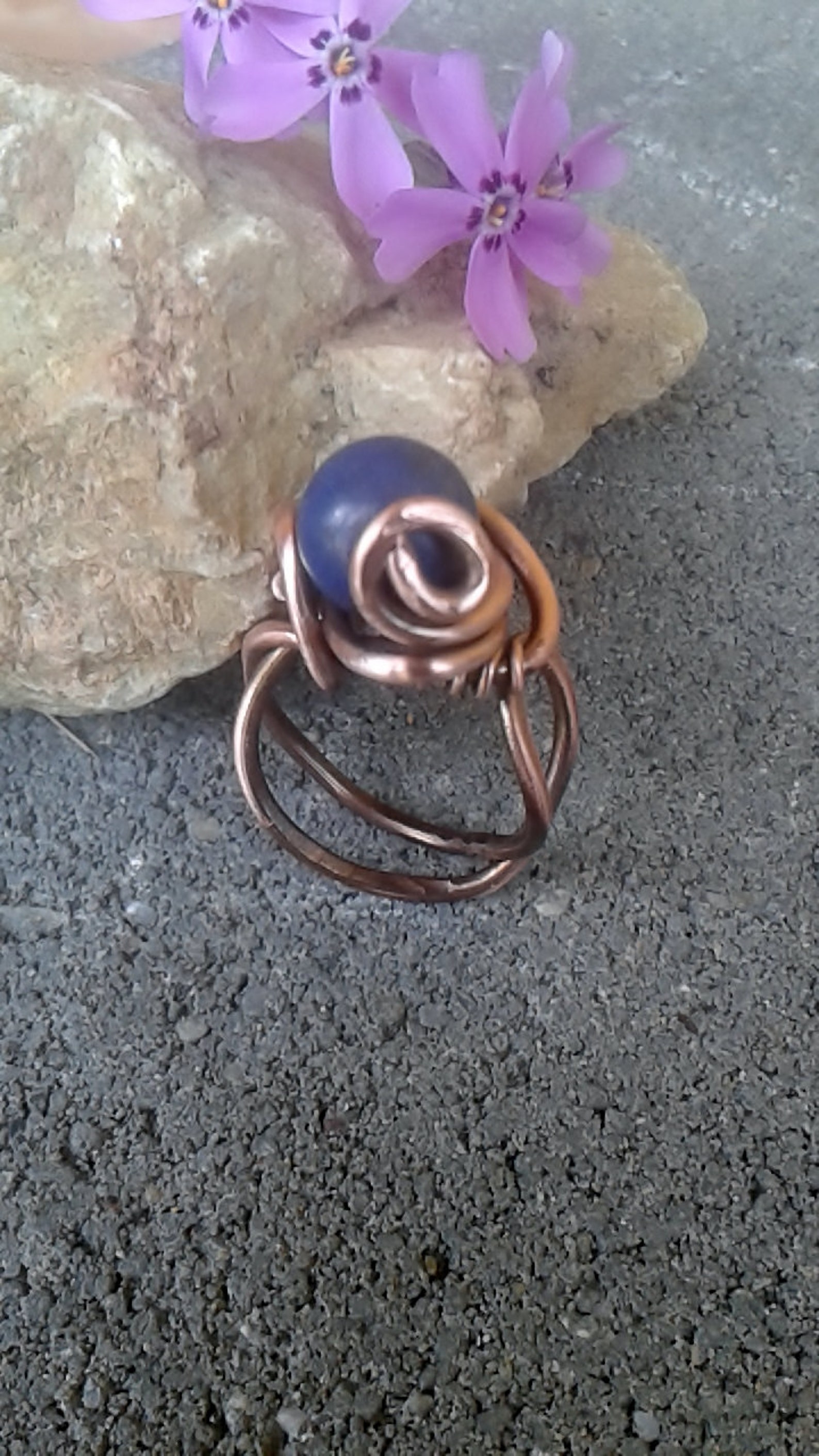Copper Ringcopper Wire Ring With Natural Lapis Lazuli Etsy