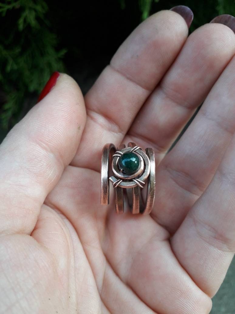 Wire wrapping ring with white green JadeCopper wire | Etsy