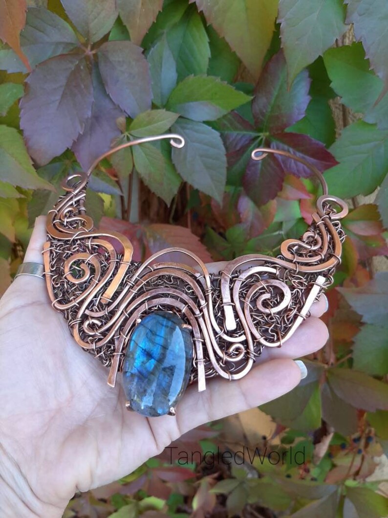 Wire wrapped statement necklace with Labradorite stoneCopper Etsy