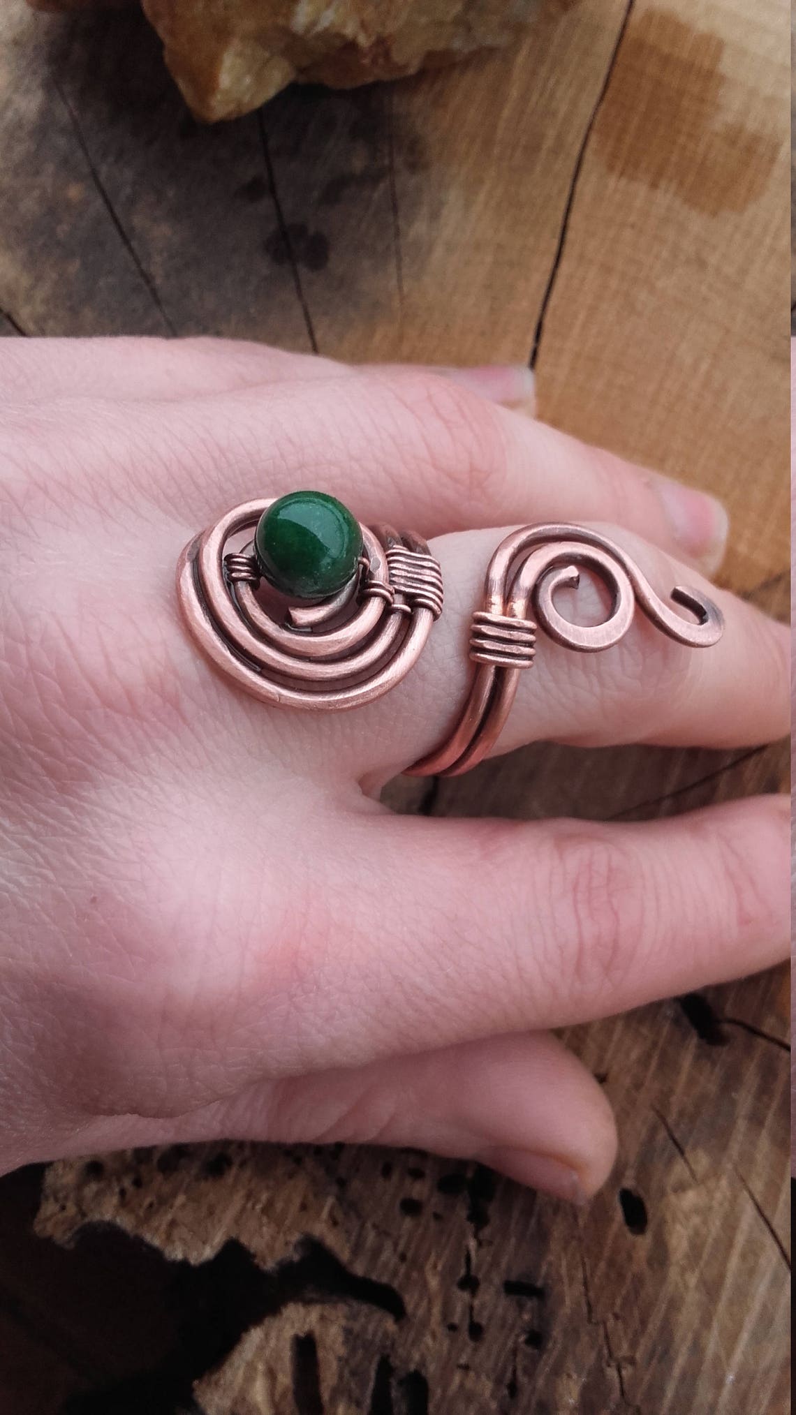 Simple Copper Wire Wrapped Ring With Jade Beadscopper Wire Etsy
