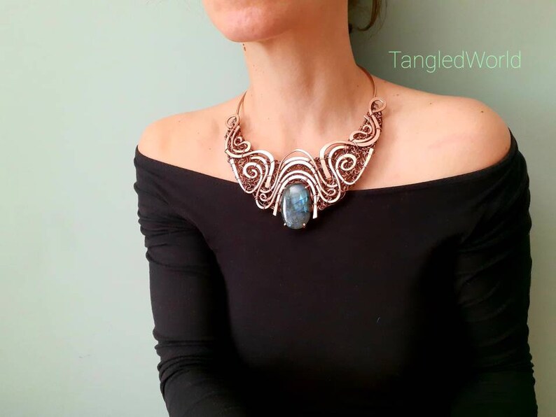 Wire wrapped statement necklace with Labradorite stoneCopper Etsy