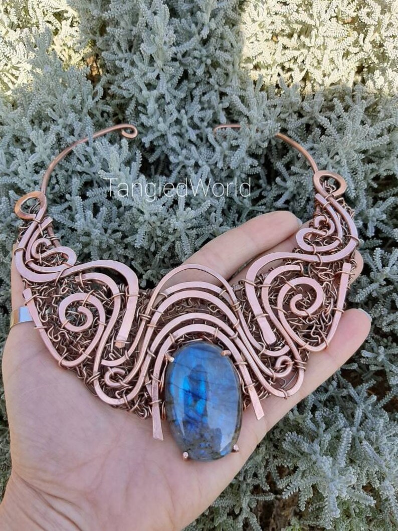 Wire wrapped statement necklace with Labradorite stoneCopper Etsy