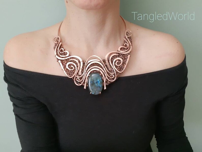 Wire wrapped statement necklace with Labradorite stoneCopper Etsy