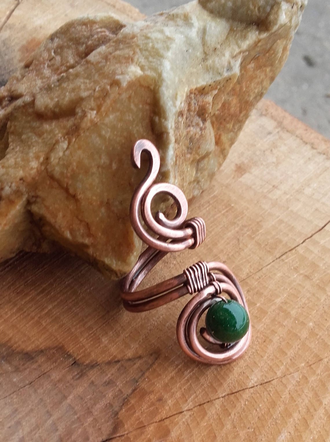 Simple copper wire wrapped ring with Jade beadsCopper wire Etsy