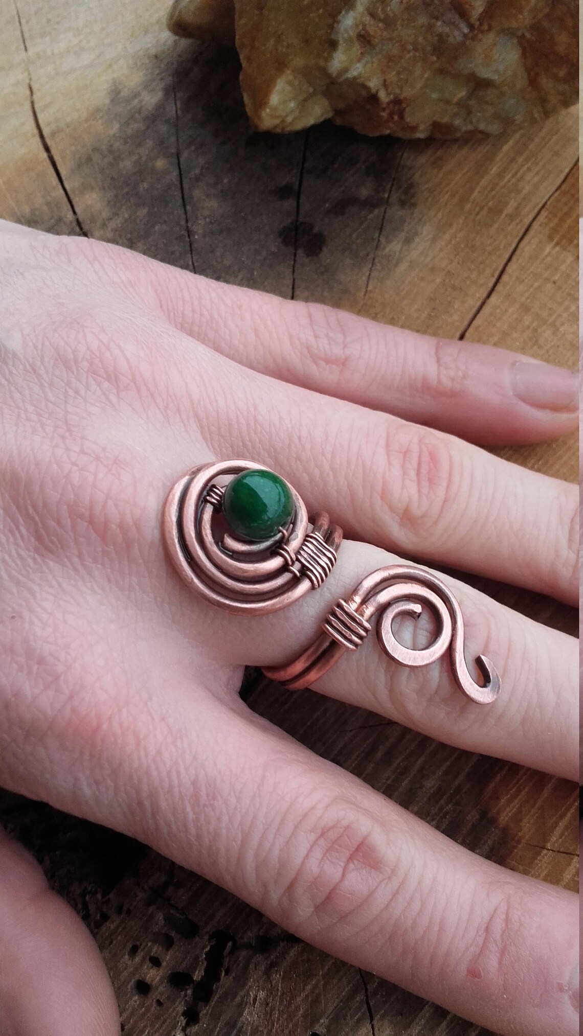 Simple copper wire wrapped ring with Jade beadsCopper wire Etsy