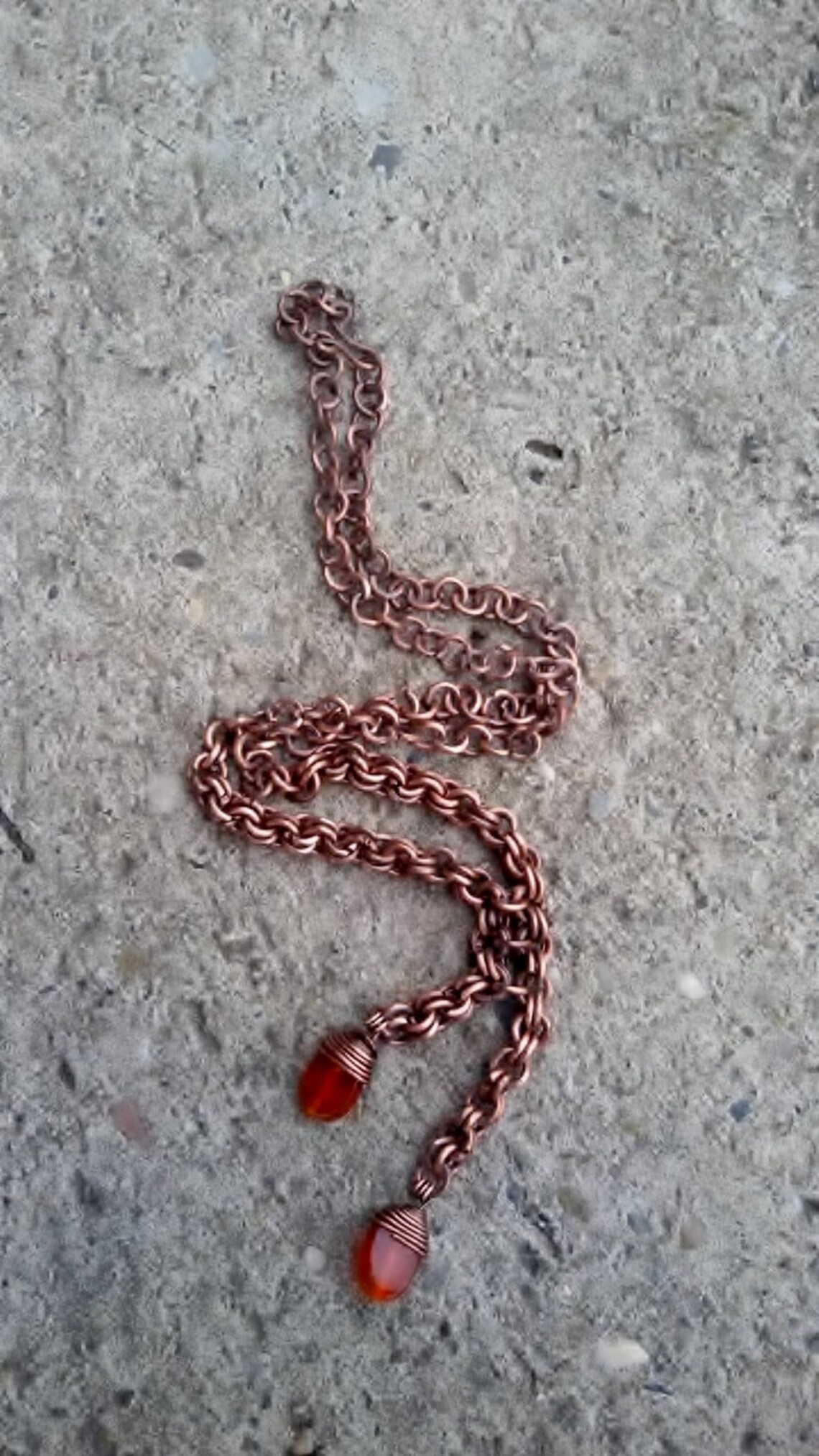 Copper Wire Chain Necklace With Orange Beadsforest Copper Etsy UK