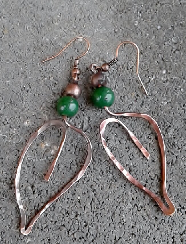 Wire Leaf Earrings With Green Jade copper Wire Earringsfairy Etsy UK