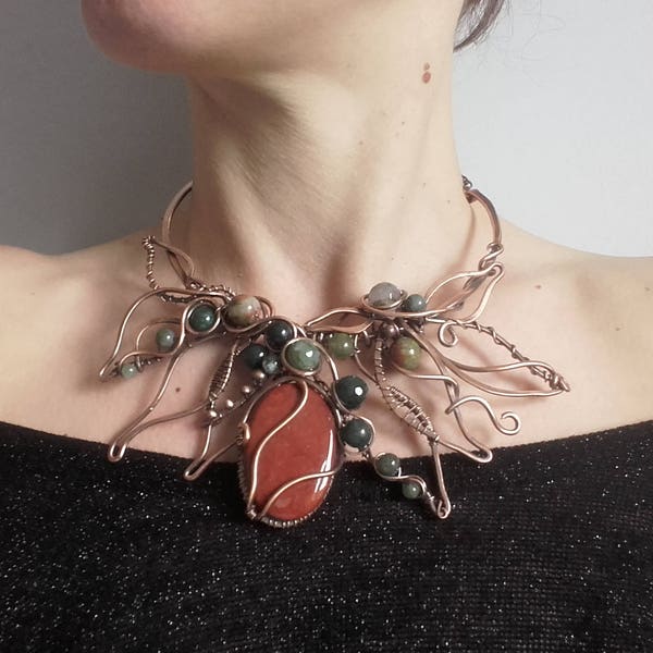 Wire fairy necklace with beautiful Red Jasper stone,Fairy wire necklace,Wire wrapped necklace,Woodland necklace,OOAK,Wire necklace,Boho