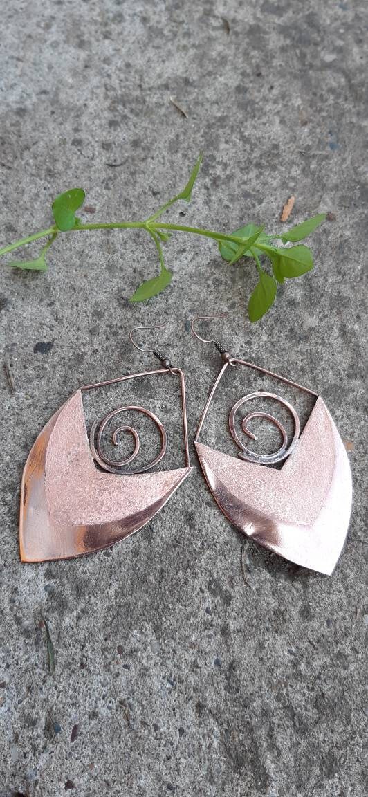 Ethnic Style Handmade Original Gold Copper Zen Staff Earrings
