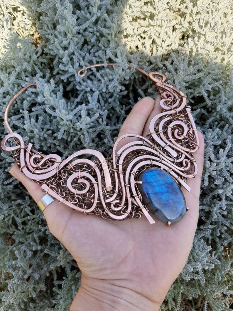 Wire wrapped statement necklace with Labradorite stoneCopper Etsy