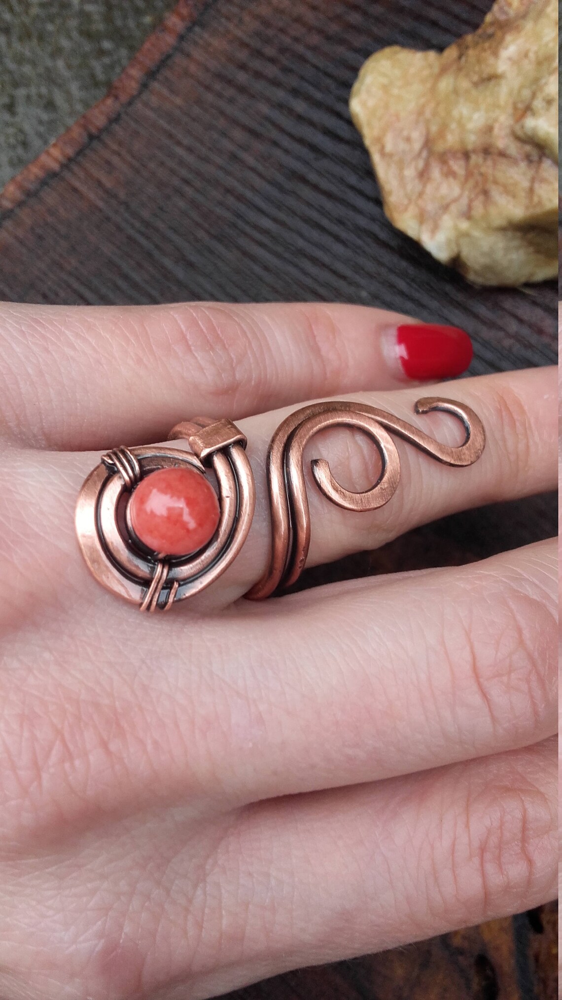 Simple Copper Wire Wrapped Ring With Jade Beadcopper Wire Etsy