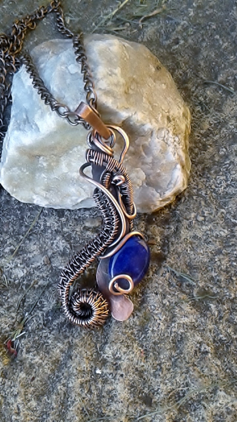 Copper Wire Wrapped Pendant With Blue Jade on Copper Chain Etsy