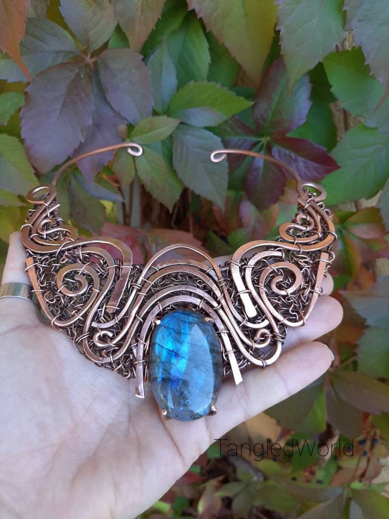 Wire wrapped statement necklace with Labradorite stoneCopper Etsy