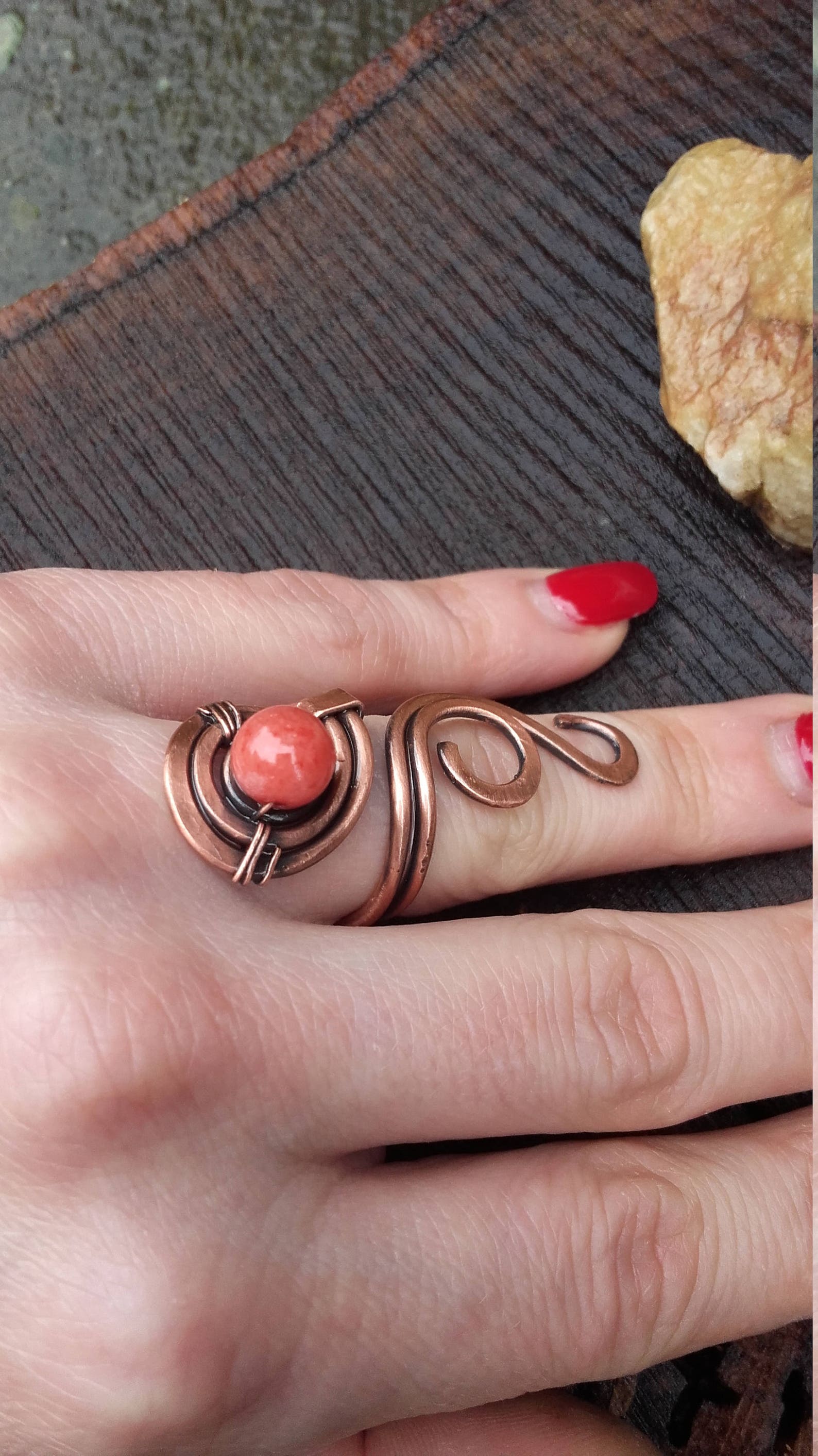 Simple Copper Wire Wrapped Ring With Jade Beadcopper Wire Etsy
