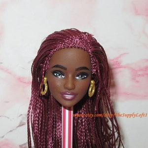 New Fashionistas 186 Barbie Doll Head AA Burgundy Braid Hair for Customization Repaint Hair Reroot OOAK Replacement Parts TheSupplyLoft1
