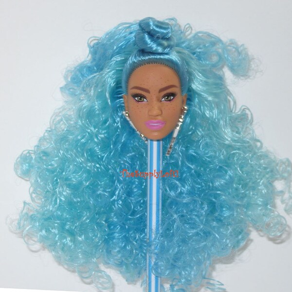 New Barbie Extra 4 Doll Head - Blue Hair - for Customization OOAK Repaint Reroot Replacement Parts Repair - TheSupplyLoft1