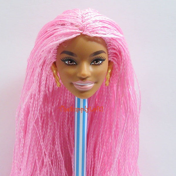 New Barbie Extra 10 Doll Head AA with Pink Braid Hair - for Customization OOAK Repaint Reroot Replacement Parts Repair - TheSupplyLoft1