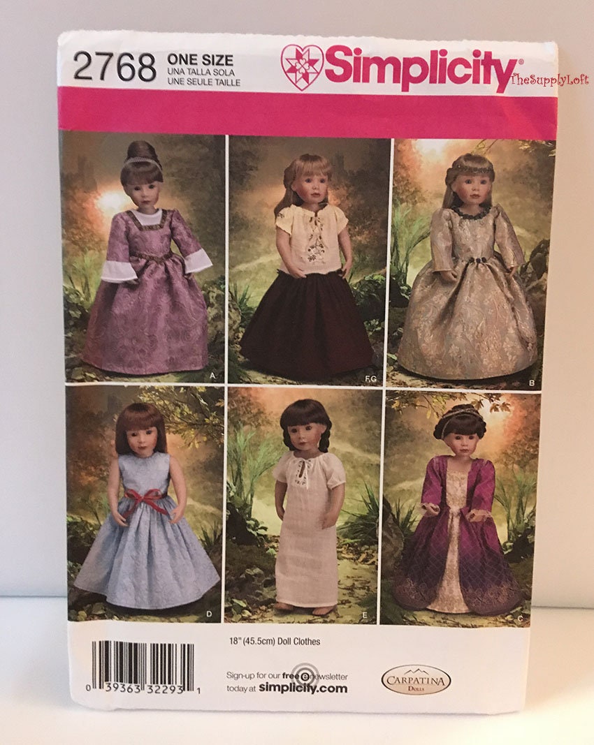 New Simplicity 2768 Pattern for 18 Carpatina Doll American Girl