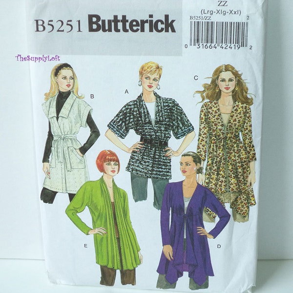 New Butterick B5251 Pattern Jacket Different Styles for Women Misses Sizes Large X Large and XX Large - TheSupplyLoft1