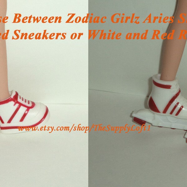 Vintage Zodiac Girlz Aries Doll Shoes Choice between White and Red Sneakers or White and Red Roller Skates - for for Display Collectible