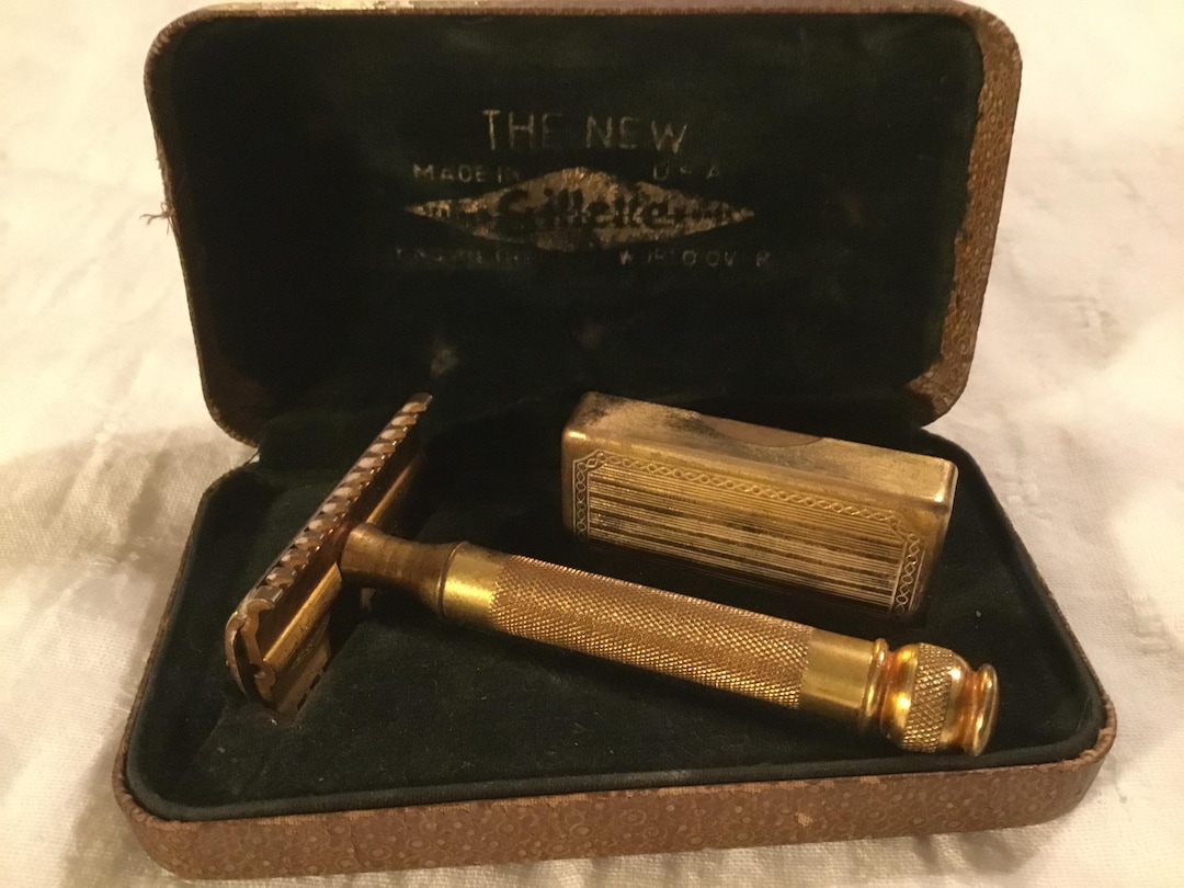 1930s the New Standard Safety Brass Razor Travel Set Leather Case Known ...