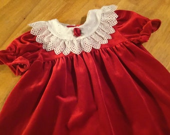 1960s Little Lass USA size 4 toddler doll party Valentine Christmas red velvet dress