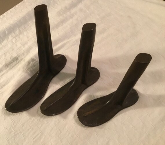 Three Antique Cobblers Shoemakers Cast Iron Shoe Form Gem
