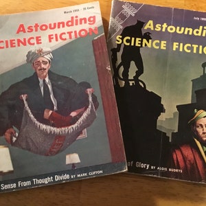 1955 two Astounding Science Fiction paper backs books magazines short stories novelette articles serial black and white illustrations