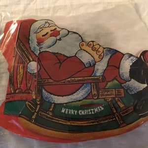 1980s Adornos Etc Santa Navidad cartón recorte colgante banner Taiwán decoración Bradlees Dept Store