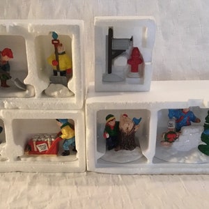 1980s Dept 56 Taiwan Christmas Heritage Village metal Christmas decoration figures and accessories