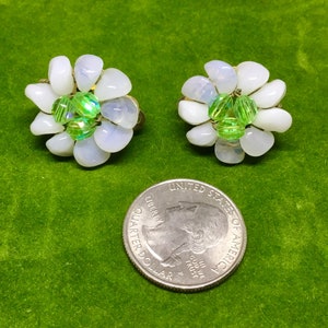 mid century vintage signed  Les Bernard glass beads wired clip on earrings costume jewelry