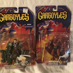 Two 1995 Kenner Gargoyles action figures Brooklyn Xantos armor wings horns jaw pretend play imagination