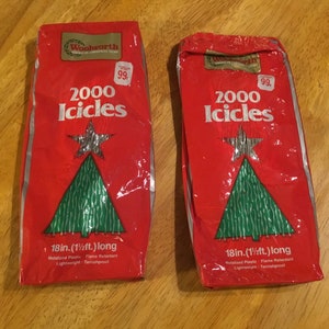 Retro Woolworth Christmas Tree trim silver icicles tinsel two sealed packages  decoration