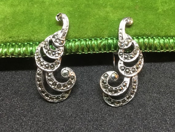 Vintage mid century Sterling and marcasite BB scr… - image 3