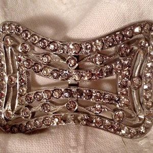 1930&#39;s vintage J & J Slater ladies fancy  silveroid slide  rhinestone belt buckle fashion accessory