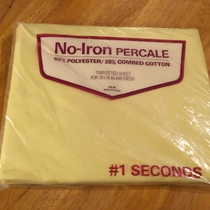 1980s No Iron Percale  twin fitted solid yellow sheet Number one Seconds USA bedding linens