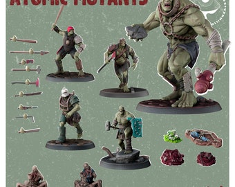 Big Green Post Apoc Mutants | Post Apocalypse Minis by Vermillion | 3D Printed Wargaming Proxies