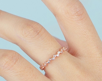 Rose Gold CZ Sterling Silver Zig Zag Wavy Eternity Band Ring