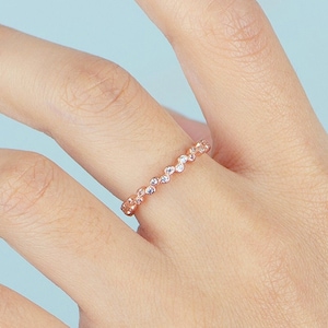 Dainty Wavy Baroque Style Zig Zag Rose Gold Eternity Stack Band Ring Bridal Ring CZ Cubic Zirconia 925 Sterling Silver 4-10