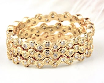 3 Piece Yellow Gold Eternity Stack Bands Band Bridal Ring CZ Cubic Zirconia 925 Sterling Silver 4-10