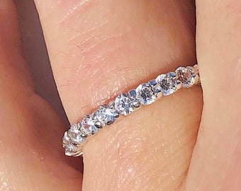 Luxurious .92 TCW Round Cut 2.5 mm CZ Stackable Eternity Bridal Wedding Anniversary Band 925 Sterling Silver Cubic Zirconia Ring