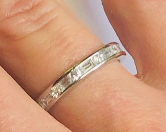 2.5 TCW 3 mm Baguette & Round Alternating CZ Eternity Bridal Ring Band 925 Sterling Silver Size 4-10